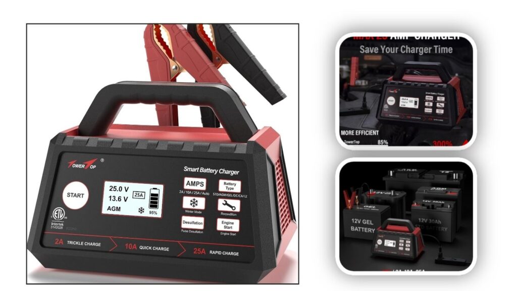 TowerTop 2/10/25 Amp Smart Car Battery Charger